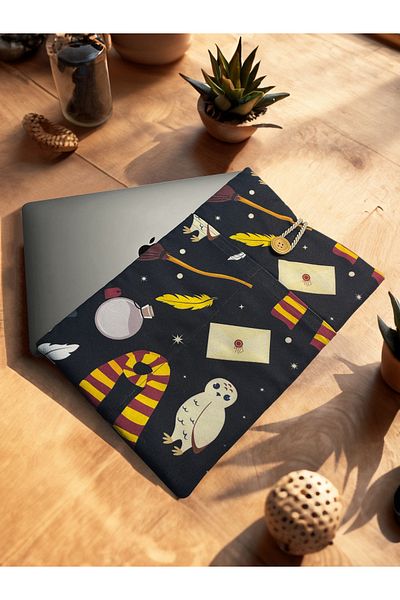 AmiasDesign حقيبة قماش مصنوعة يدويًا لجهاز MacBook Air/Pro مقاس 13 بوصة، 14 بوصة، 15 بوصة، 16 بوصة - حقيبة قماش ذات طابع مدرسي سحري