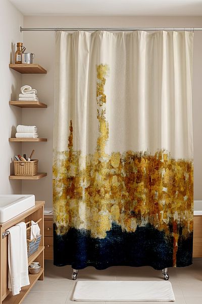 EVPANYA Perdeau de baie, perdea de duș cu model texturat din rășină, albastru bleumarin, galben, perdea de cadă 175x200cm