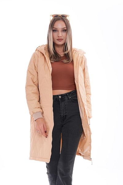 ŞİMAL Women's Quilted Zipper Closure Hooded Long Coat 245313   -