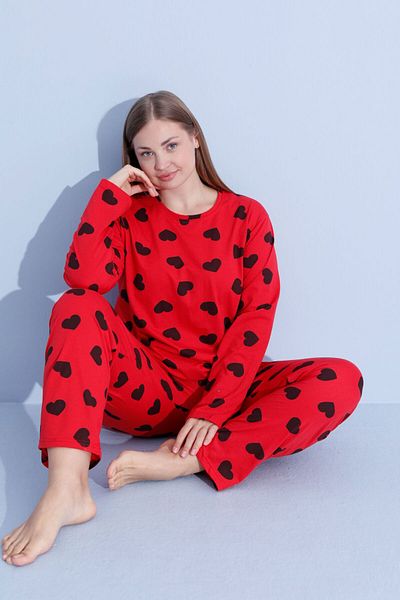 pijamacity Set de pijamale din bumbac cu mâneci lungi pentru femei de mărime mare