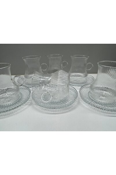 MİMOZA PARK 6 Adet Keyfi Ala Yüzük Şekli Borosilikat 6'lı Çay Bardağı