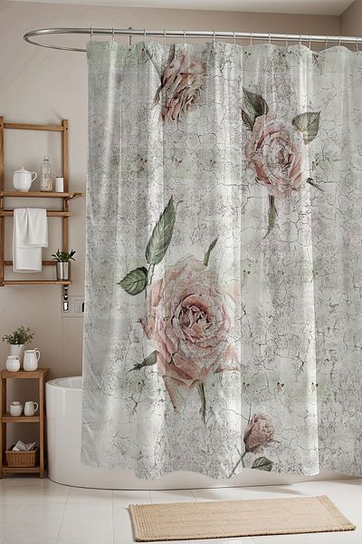 EVPANYA 175x200cm Vintage ροζ τριαντάφυλλα κουρτίνα μπάνιου - κουρτίνα μπανιέρας αντίκα