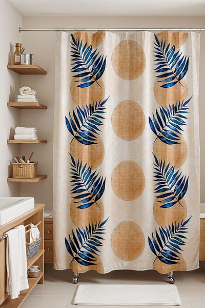 EVPANYA Κουρτίνα μπάνιου, Bohemian Navy Blue Botanical Pattern Κουρτίνα μπάνιου, Κουρτίνα μπάνιου 175x200cm
