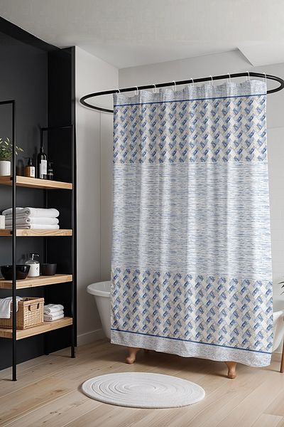 EVPANYA Κουρτίνα μπάνιου με μπλε ριγέ Motif Ikat - Κουρτίνα μπάνιου και μπανιέρας 175x200cm