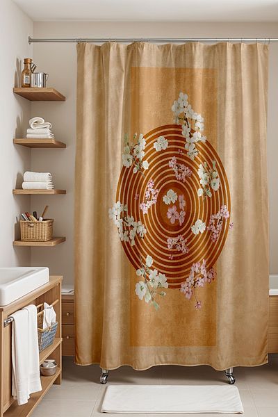 EVPANYA Κουρτίνα μπάνιου με σχέδια 175x200cm - Bohemian Circles και Ιαπωνικά άνθη κερασιάς
