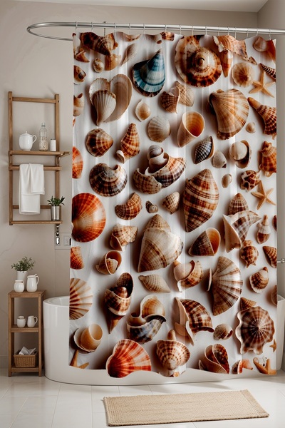 EVPANYA Perdeau de baie, perdea de duș cu model scoici boeme, perdea de cadă ...