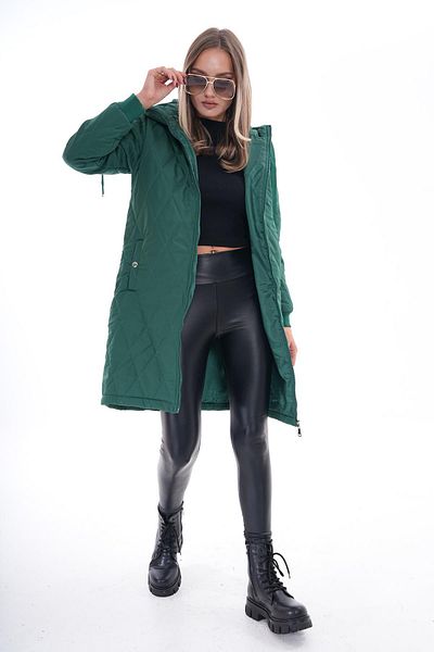 ŞİMAL Women's Quilted Zipper Closure Hooded Long Coat 245313   -