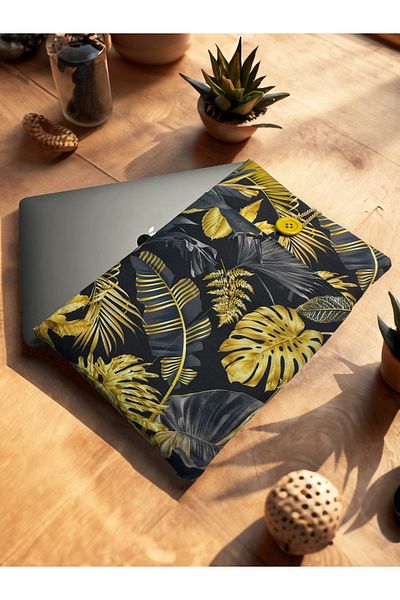 AmiasDesign Handmade MacBook Air/Pro 13" Compatible - Tropical Gold Palm Pattern Cloth Bag