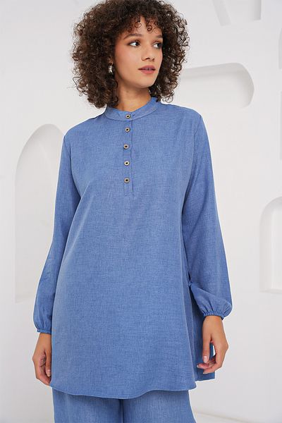 Bigdart 6678 Leinen-Indigo-Tunika- und Hosen-Set