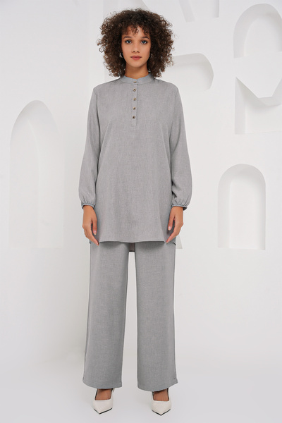 Bigdart 6678 Keten Tunik Pantolon İkili Takım - Gri
