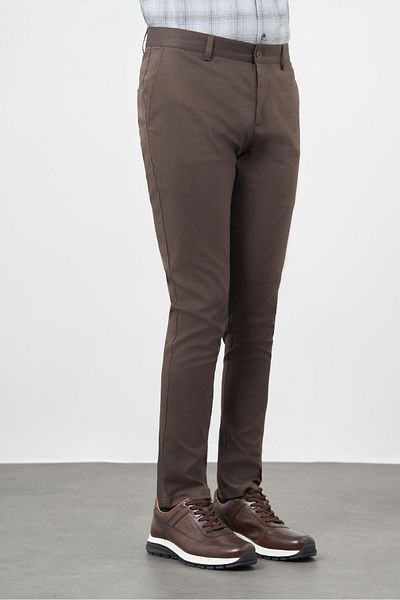 İmza Σκούρο Camel Βαμβακερό παντελόνι Chino Casual Slim Fit με πλαϊνές τσέπες 1003245163