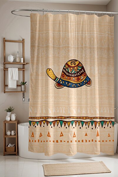 EVPANYA Κουρτίνα μπάνιου, Ethnic Κουρτίνα μπάνιου με μοτίβο μονής χελώνας, κο...