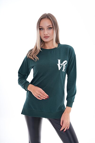 ŞİMAL Γυναικείο φούτερ με στάμπα με λεπτομέρεια σχισμής στο πλάι και λαιμόκοψη με δύο κλωστές 255037 -