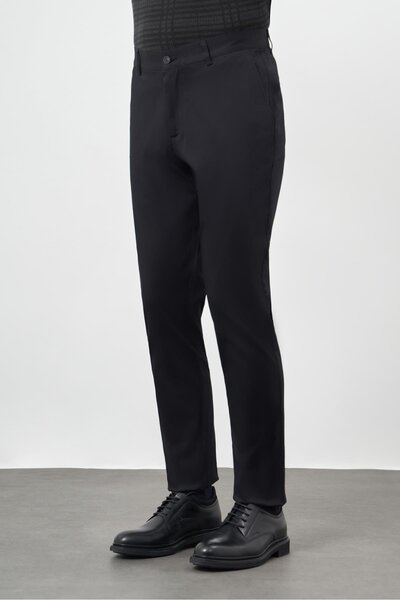 İmza Μαύρο βαμβακερό πλαϊνό παντελόνι Chino Casual Comfort Fit 1003245164