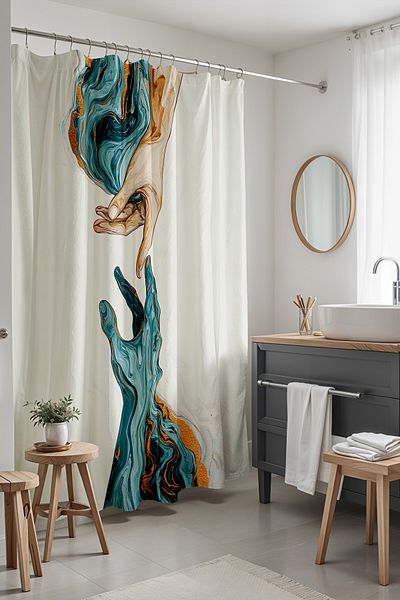 EVPANYA Perdeau de baie, perdea de duș cu model pentru întâlniri de pământ și apă, perdea de cadă 175x200cm
