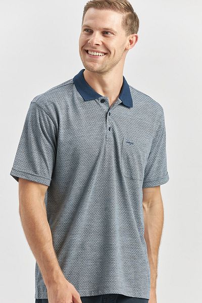 İmza Μπλουζάκι με λαιμόκοψη σε σκούρο Navy Jacquard Polo - Κοντό μανίκι, Classic Comfort Fit 1011240190