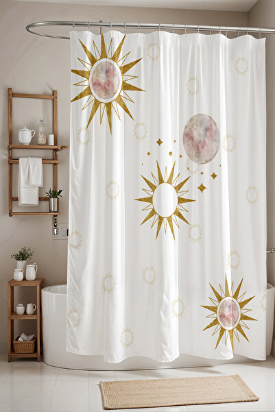 EVPANYA Perdeau de baie, perdea de duș cu model soare și lună boemă, perdea d...