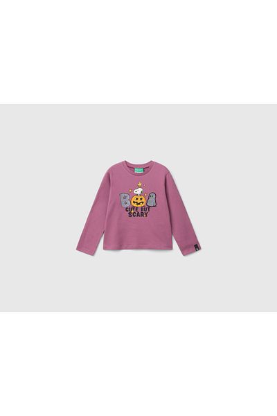 United Colors of Benetton Tricou cu mânecă lungă imprimat cu mânecă lungă pentru fete Dusty Rose