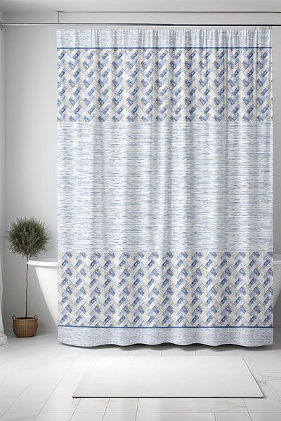 EVPANYA Κουρτίνα μπάνιου με μπλε ριγέ Motif Ikat - Κουρτίνα μπάνιου και μπανιέρας 175x200cm