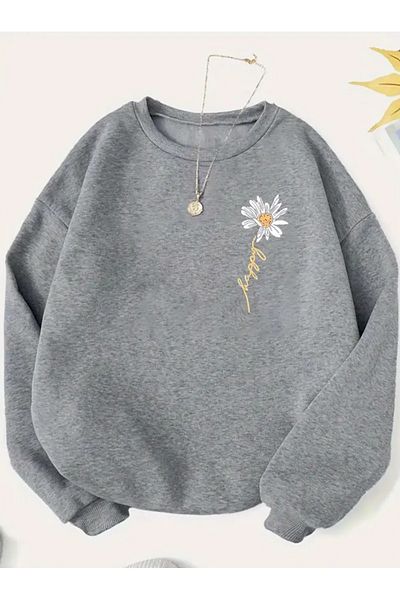 Karatopak Hanorac unisex oversize cu decolteu negru cu imprimeu floral