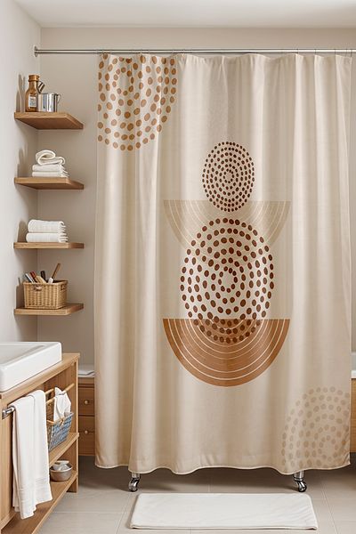 EVPANYA Κουρτίνα μπάνιου Bohemian Cream Geometric Shapes - Κουρτίνα μπάνιου και μπανιέρας με κρεμ σχέδιο 175x200cm