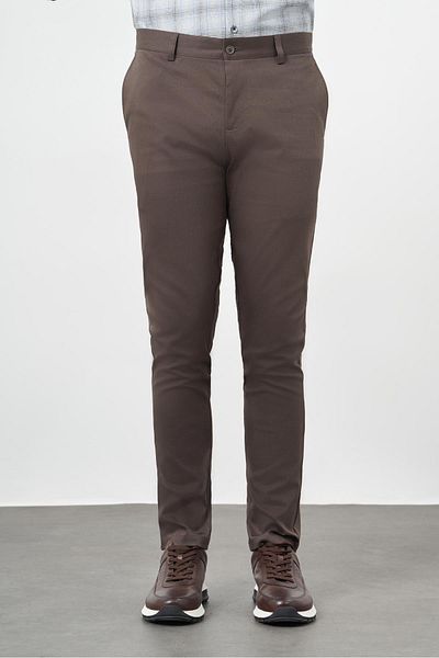 İmza Σκούρο Camel Βαμβακερό παντελόνι Chino Casual Slim Fit με πλαϊνές τσέπες 1003245163