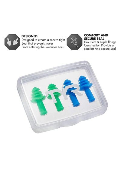 TYR Ergo Flex Ear Plugs-4pk Swimming Equipment, Blue/Green, ALL