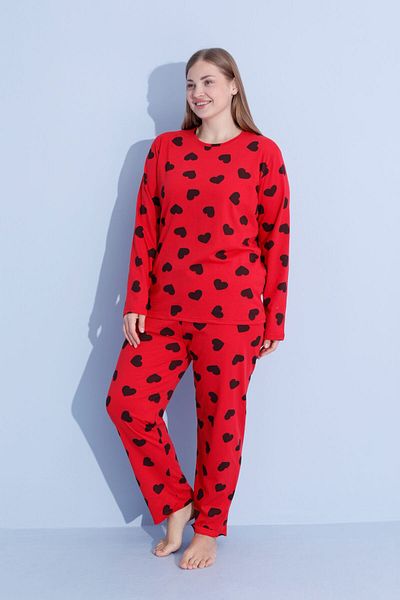 pijamacity Set de pijamale din bumbac cu mâneci lungi pentru femei de mărime mare