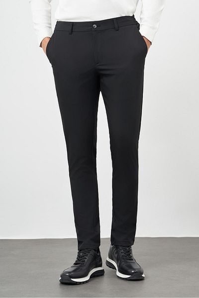 İmza Black Plain Cloth Leg Stretchy Side Pocket Slim Fit Casual Trousers 1003245159