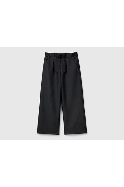 United Colors of Benetton Girl's Anthracite Front Logo Detailed Belted Waist Palazzo Trousers
