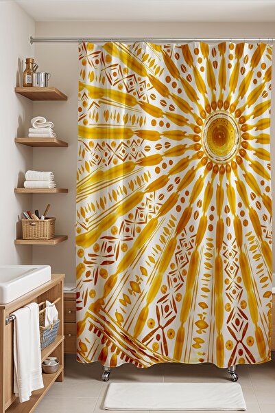 EVPANYA Perdeau de baie, perdea de duș cu model de soare galben etnic, perdea...