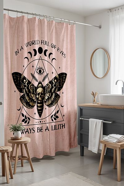 EVPANYA Κουρτίνα μπάνιου, Moon Cycle and Skeleton Butterfly Pattern Κουρτίνα μπάνιου, Κουρτίνα μπανιέρας 175x200cm