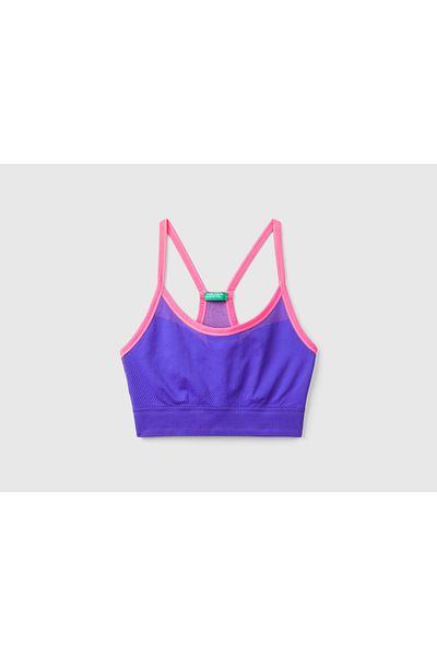 United Colors of Benetton Sutien sport pentru femei, mov, culoare contrastantă, cu bandă elastică