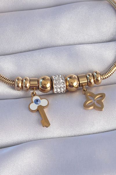 Skygo Gold Colored 316l Steel Zircon Stone Evil Eye Bracelet - TJ-BB6203