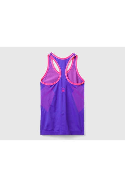 United Colors of Benetton Women's Purple Contrast Color Detailed Sleeveless Halter Neck Top