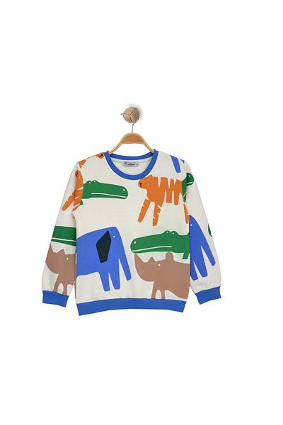 TRENDİMİZBİR Blue Boy's Sweatshirt - Animal Pattern, Long Sleeve