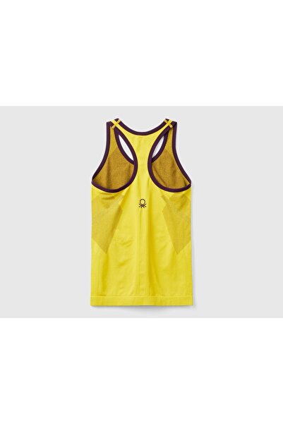 United Colors of Benetton Women's Yellow Contrast Color Detailed Sleeveless Halter Neck Top