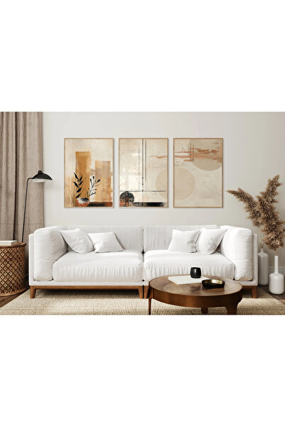 woodhomeworks Ahşap Çerçeveli 3 Lü Soyut Tablo Home Ev Salon Oturma Odası Yat...
