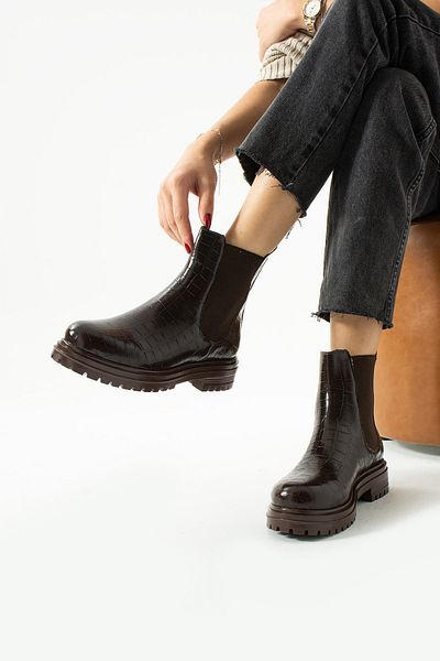 Neva'nın Butiği Women's Crocodile Croco Pattern Elastic Stylish Casual Boots