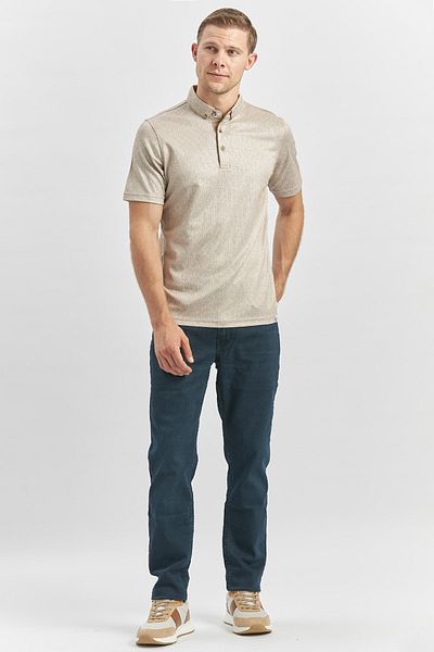 İmza Βαμβακερό μπεζ μοτίβο Slim Fit Casual T-shirt - Mercerized, γιακάς με κουμπιά 1011240164