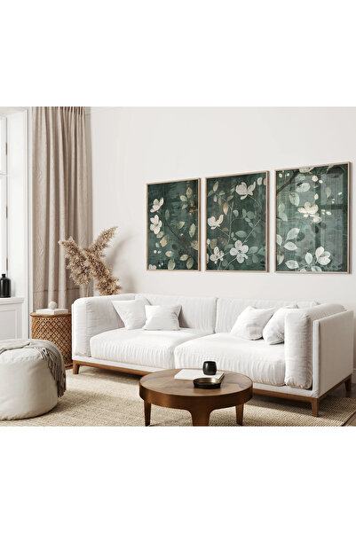 woodhomeworks Ahşap Çerçeveli 3 Lü Soyut Tablo Home Ev Salon Oturma Odası Yat...