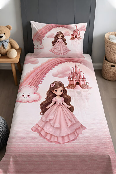 EVPANYA Kayan Bulutlu Prenses Desenli Yatak Örtüsü ve Yastık Kılıfı