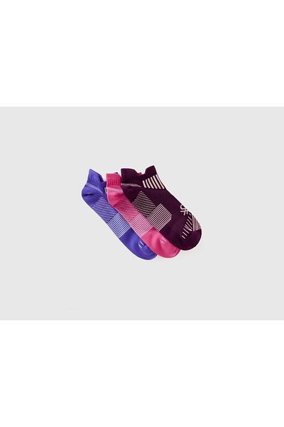 United Colors of Benetton Set de 3 șosete scurte unisex violet mix de culoare contrastantă