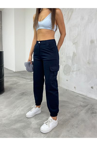BİKELİFE Námořnické modré kalhoty z látky Gabardine Cargo Pocket