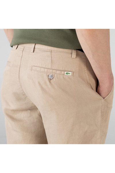 Lacoste Erkek Slim Fit Keten Bej Bermuda