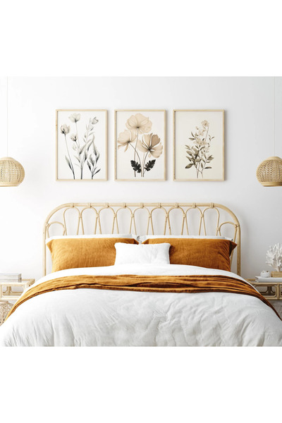 woodhomeworks Ahşap Çerçeveli 3 Lü Soyut Tablo Home Ev Salon Oturma Odası Yat...