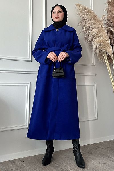 InStyle Belted Hidden Placket Saks Blue Coat