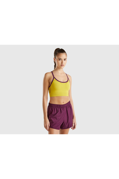 United Colors of Benetton Women's Yellow Contrast Color Detailed Elastic Banded Strappy Sports Bra