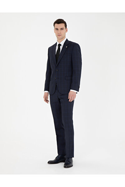 Pierre Cardin Lacivert Slim Fit %100 Yün Ekose Takım Elbise 50285268-VR033