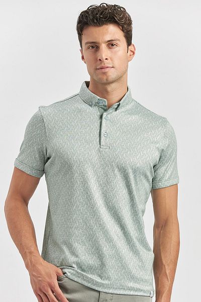İmza Tricou slim din bumbac cu model verde închis - mercerizat cu nasturi1011240163